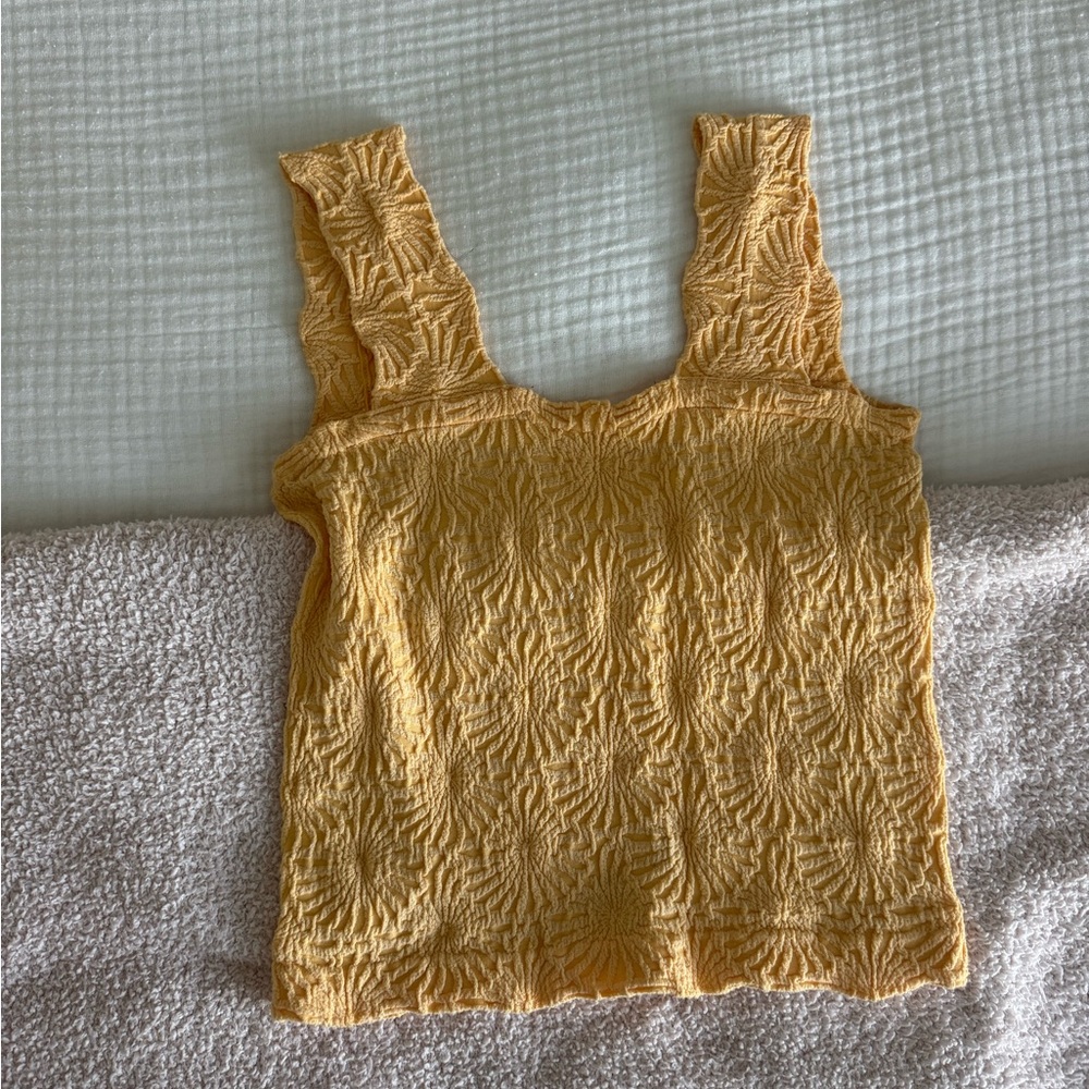 South Moon Under Yellow Textured Flower Women's Top